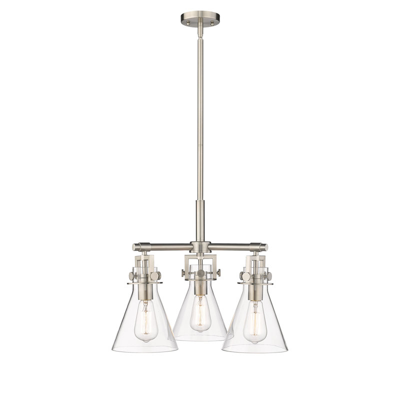Luminaire suspendu sur tige 3 lumières Slatington, Transparent, Nickel satiné