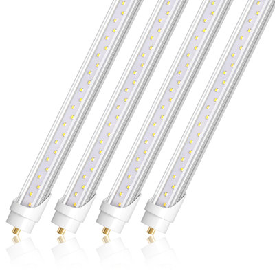 Éclairage tubulaire Barrina T8 T10 T12, alimenté par deux extrémités, ballast amovible, ampoules de type B, 8 pi, Fa8, 44 W, 6500 K super lumineux, 5500 lm, remplacement à DEL pour tubes fluorescents, couvercle transparent, homologué ETL, 4 paquets