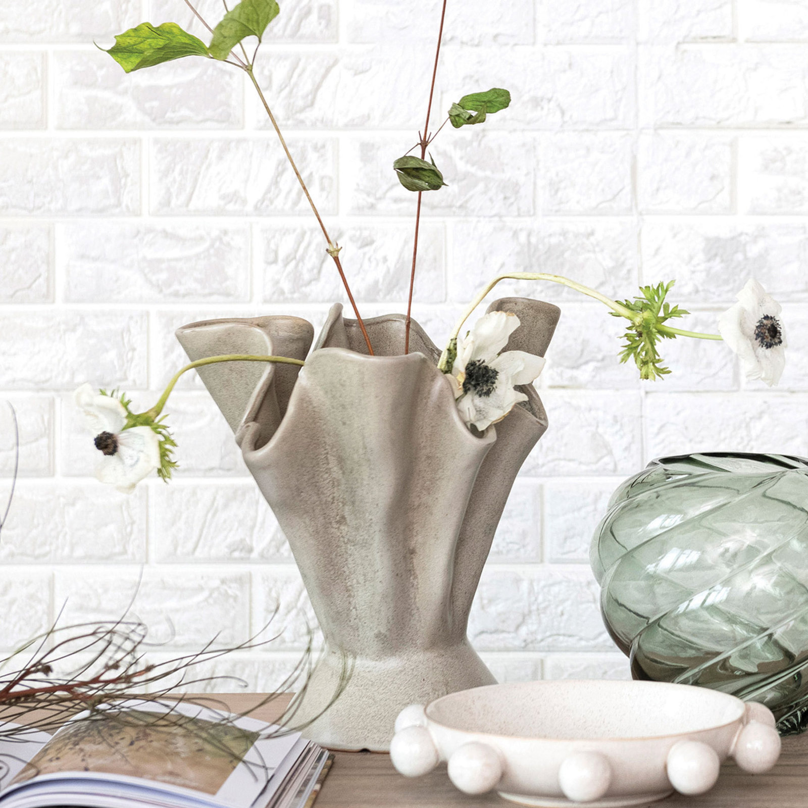 Hopewell 11.25'' Handmade Stoneware Table Vase, Sage