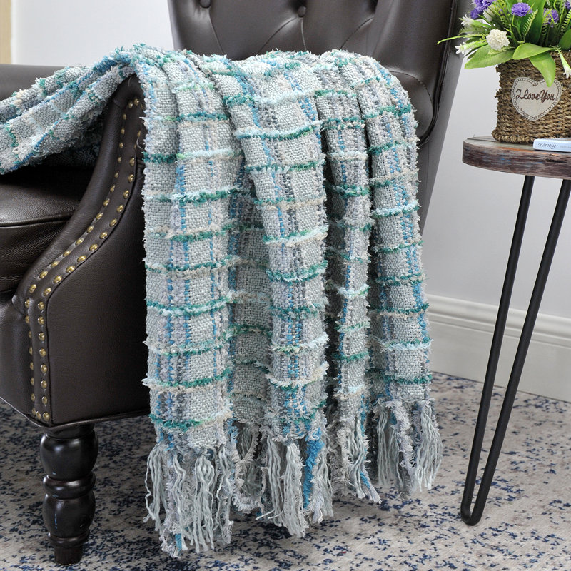 Jeté tricoté en chenille multicolore, Bleu-gris, 50 po x 60 po