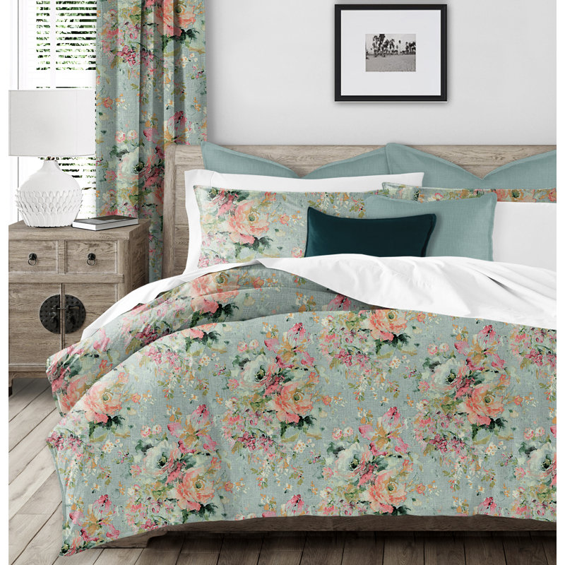 Faye Comforter Set, Full Comforter + 2 Shams, Pink/Blue/Green Floral