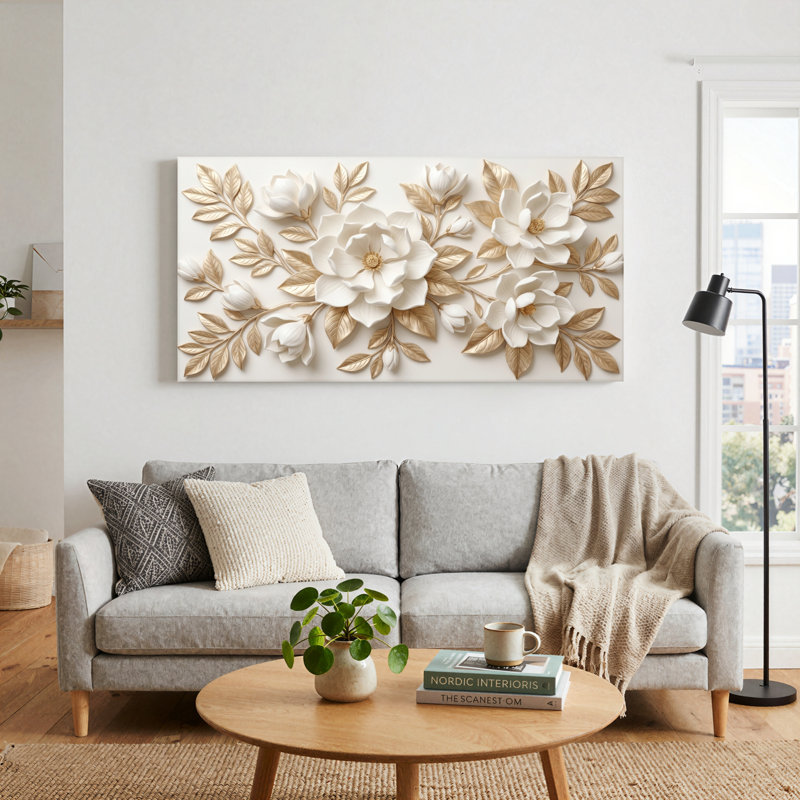 Ensemble de 1 tableau mural en relief floral sur toile, L 46 po x H 24 po, Toile tendue