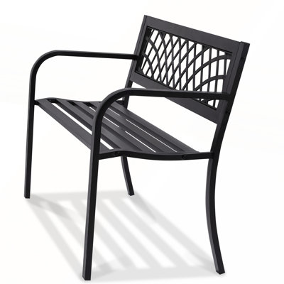 Banc d'extérieur en métal durable avec dossier et accoudoirs pour le jardin, le parc, la cour et le porche