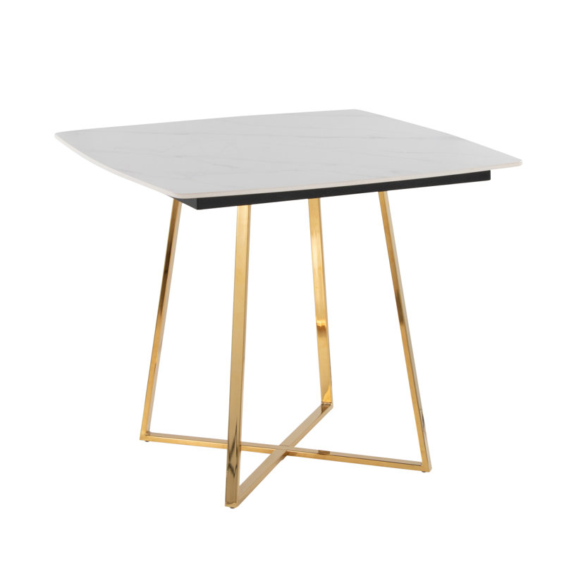 Table de salle à manger Fayette, Blanc, Doré