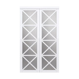 Mirrored Manufactured Wood Glass Lace Sliding Closet Door