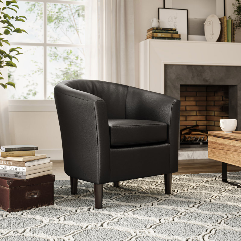 Fauteuil demi-tonneau de 27 po Scarlet, Similicuir noir