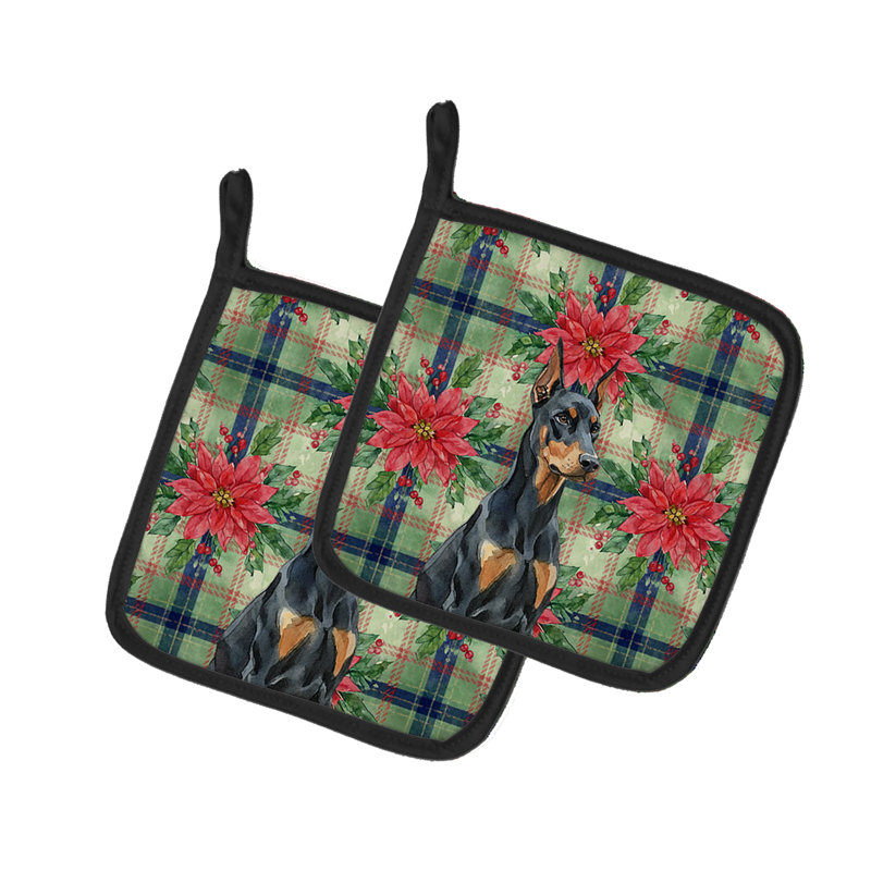 Paire de poignées Doberman Pinscher Christmas Poinsettas