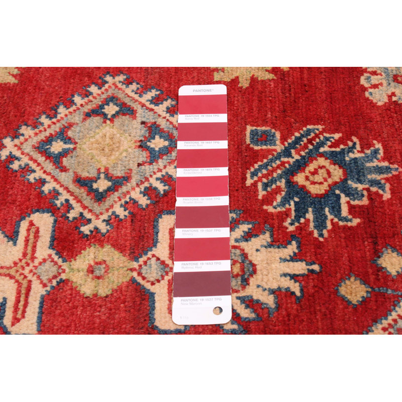 Tapis rouge en laine noué à la main de conception unique 4 pi 11 po x 6 pi 6 po nouvel âge Amelia-Lillie