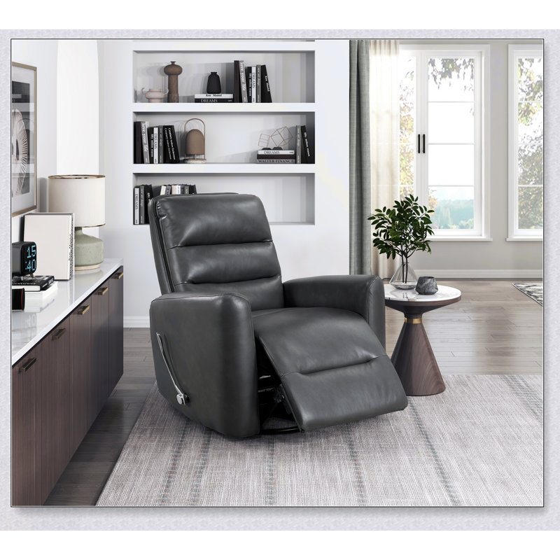 Glider Reclining Chair With Swivel Motion, Gray Breathable Faux Leather Upholstery For Luxury Living Room And Movie Watching