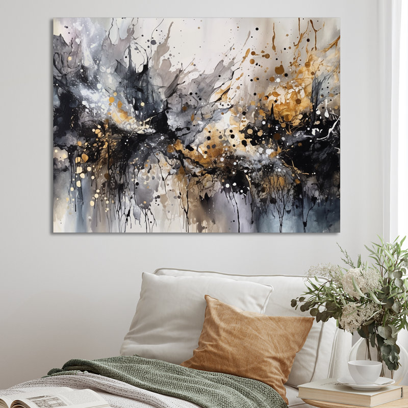 Toile abstraite grise et délicate, coups de pinceau abstraits III, H 12 po x l 20 po x P 1 po, Toile tendue