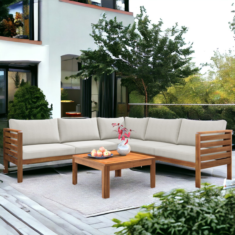 Acacia 4 - Person Patio Conversation Set with Cushions, Beige