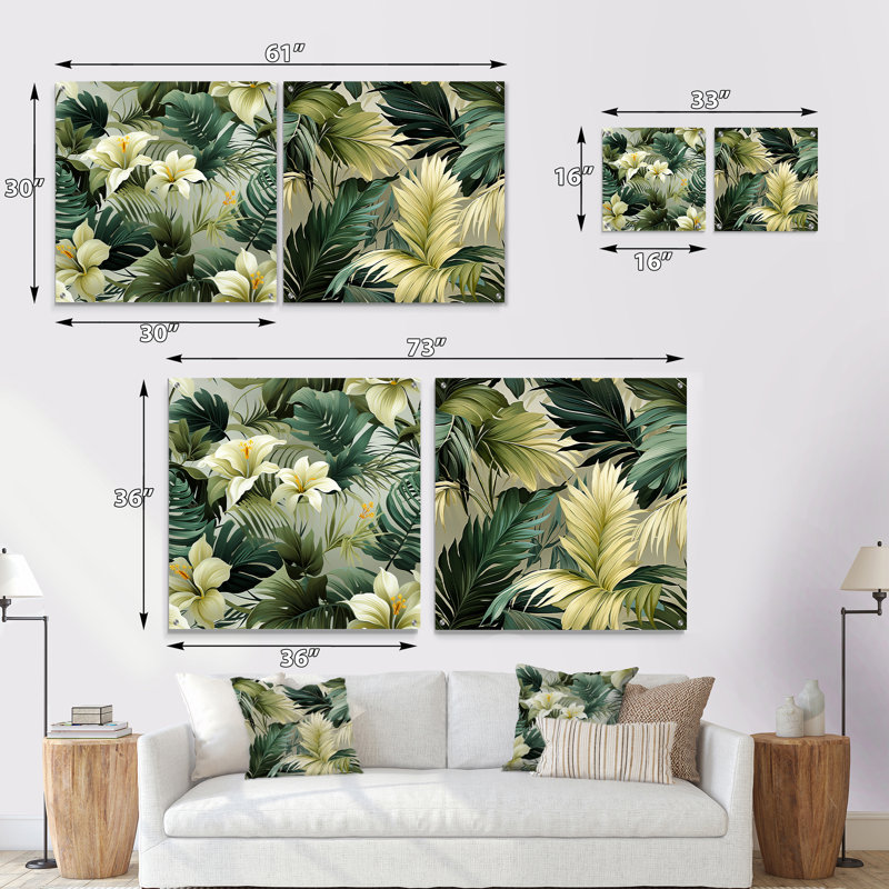 Halmstad - Ensemble d'art mural en verre acrylique Coastal Tropical, H 36 po x l 73 po