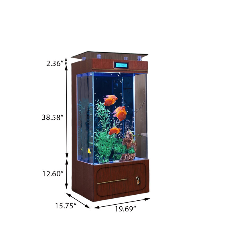 Aquarium de luxe 19,69 po, 52.83 Gallon (53.54"H x 19.69"W x 15.75"D), Transparent / Rouge