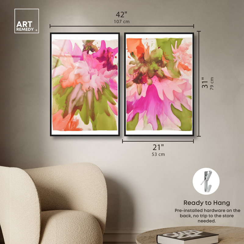 Ensemble de décorations murales vibrantes en acrylique à impression florale par Art Remedy, cadre noir, 20 x 30, 31"H x 21"W