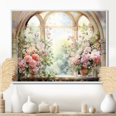 Pink Blossoming country window Gaze  V - Window Canvas Prints