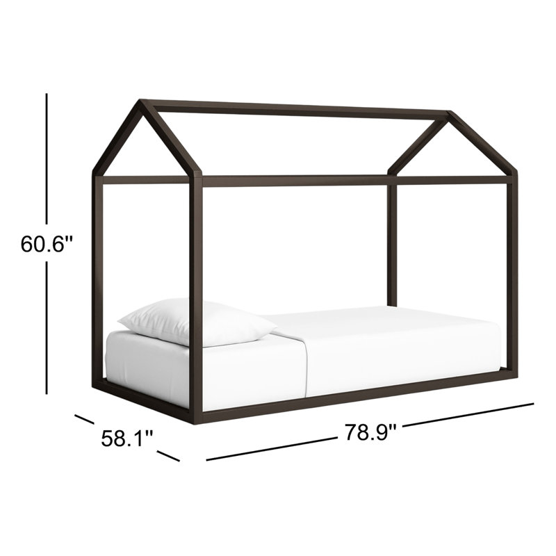 Structure de lit à baldaquin en bois massif pour enfants, Lit double, Taupe