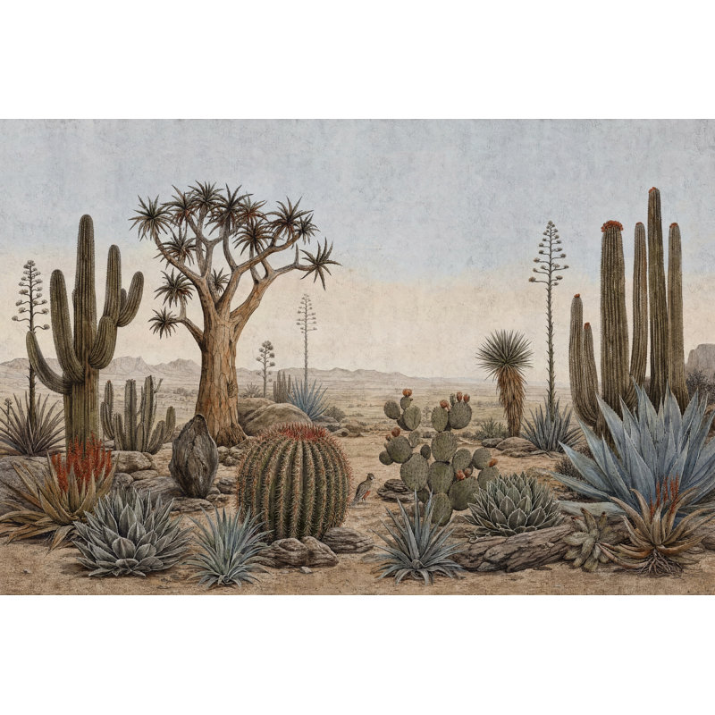 Papier peint paysage désertique Cactus, 100 po x 96 po, Peler et coller