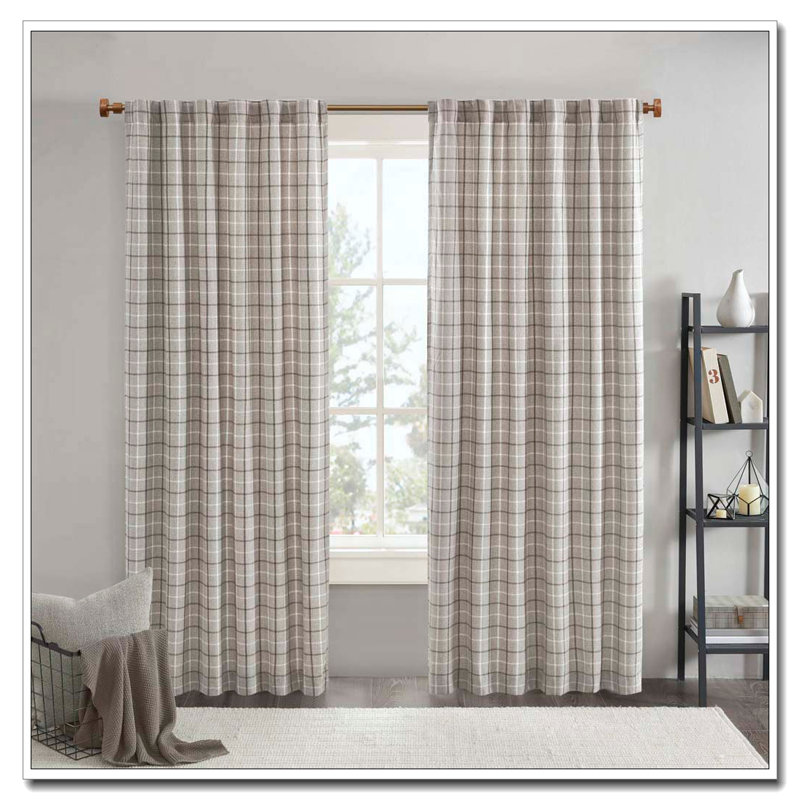 1 PCS 50x108" Plaid Rod Pocket and Back Tab Curtain Panel with Fleece Lining Brown, Brown