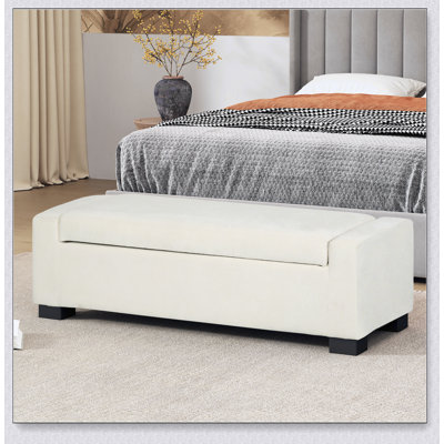 50" Ottoman Bench in Textured Fabric, Rectangular Design with Hinged Lid for Seating, Footrest, and Hidden Storage, Perfect for Living Room, Bedroom, by Latitude Run