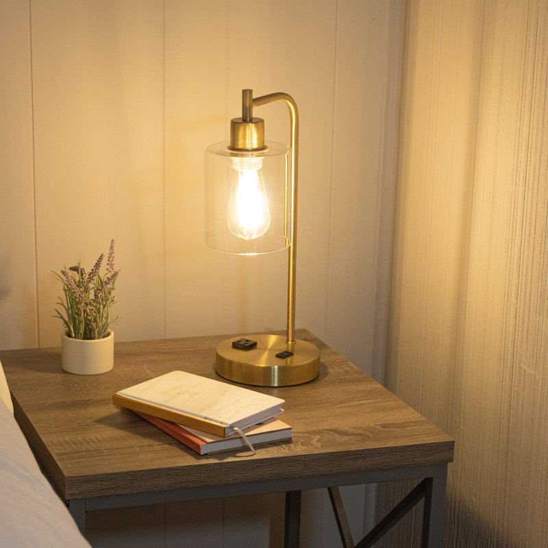 Minakumari Metal Desk Lamp - Industrial Table Lamp with USB Charge Ports with Touch Control, Gold