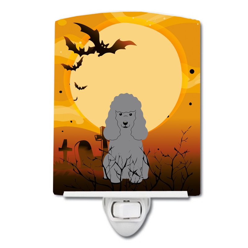 Halloween Basset Hound Ceramic Night Light, Silver Poodle
