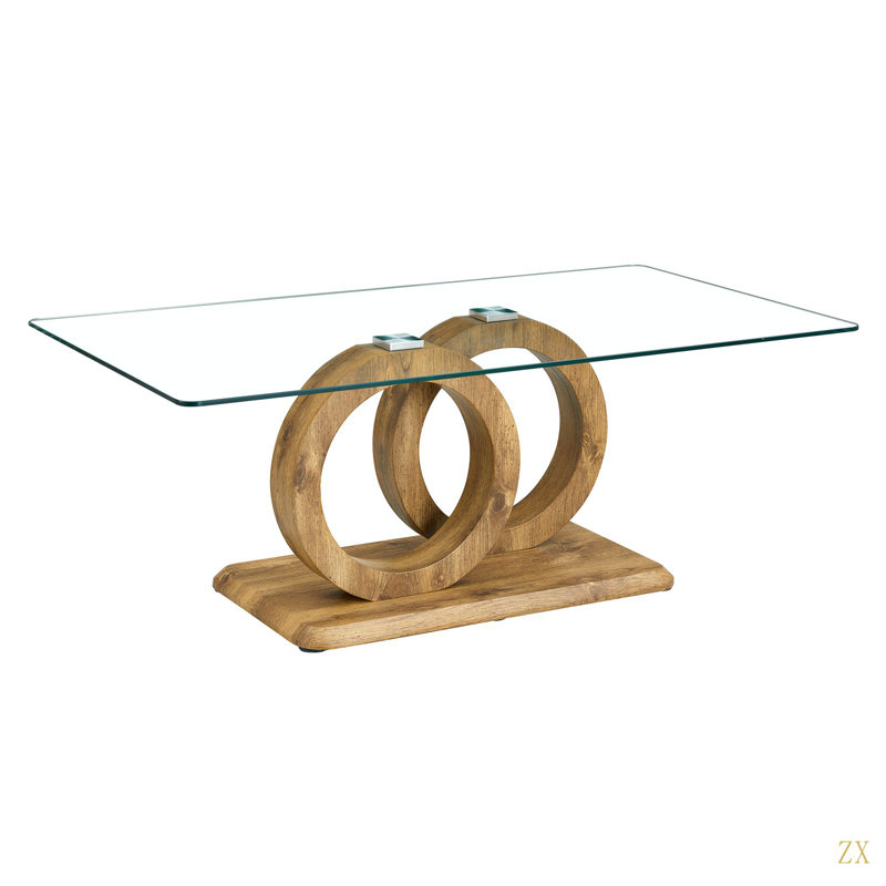 Table basse de style moderne avec plateau en panneau de fibres à densité moyenne et base en bois naturel