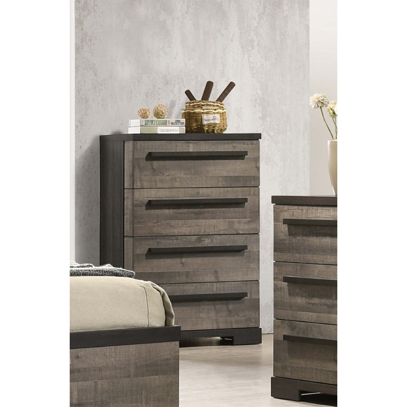 Commode élégante à 4 tiroirs avec finition rustique, parfaite pour les chambres modernes et le rangement supplémentaire, Brun