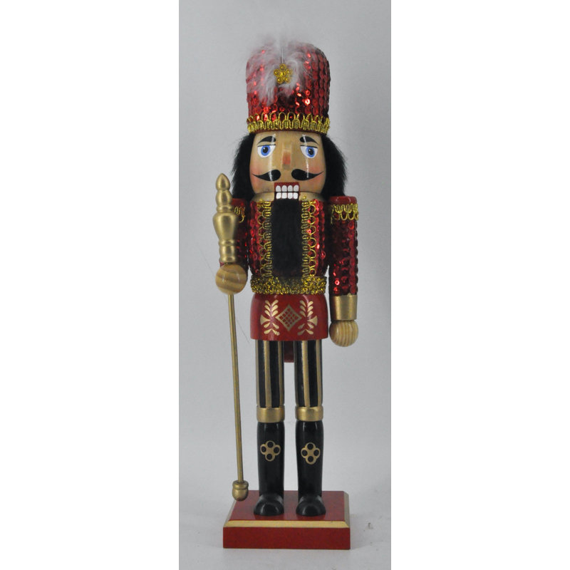 14" Red and Gold Sequin Soldier Nutcracker Figurine