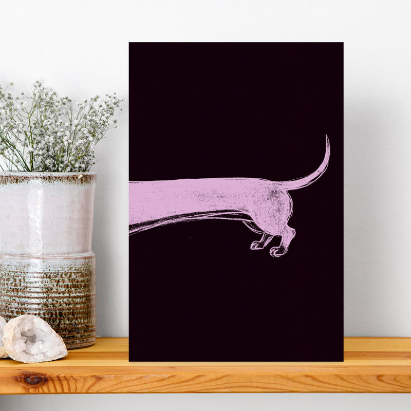 Teckel rose, silhouette, élégant, minimaliste, chien, art mural, H 12 po x l 18 po