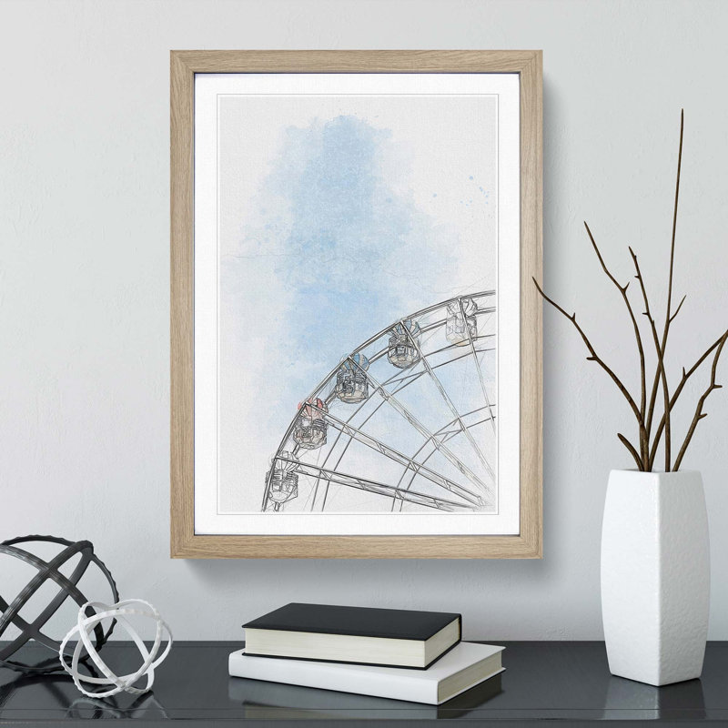 Pretty Ferris Wheel in Abstract - Framed Print, 60cm H x 40cm W x 2cm D, Oak