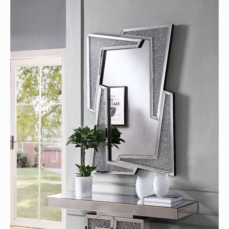 Rectangular 32" x 48" Mirrored Wood Wall Decor with Faux Diamonds