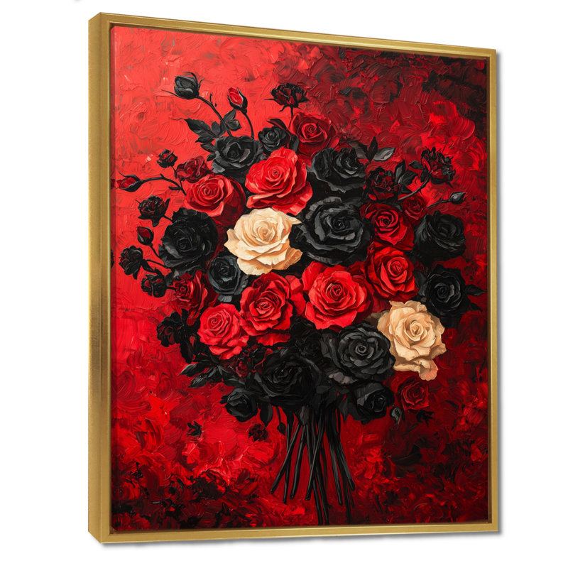 Sindy abstrait gothique foncé Bouquet de roses III - Roses, art mural, Impression encadrée sans passe-partout, Doré