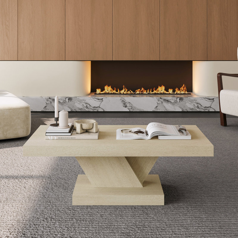 Table basse moderne de 47 po à pieds croisés, conception robuste en forme de X, placage en bois massif, grande table centrale de salon avec amplement d'espace de rangement, chêne délavé