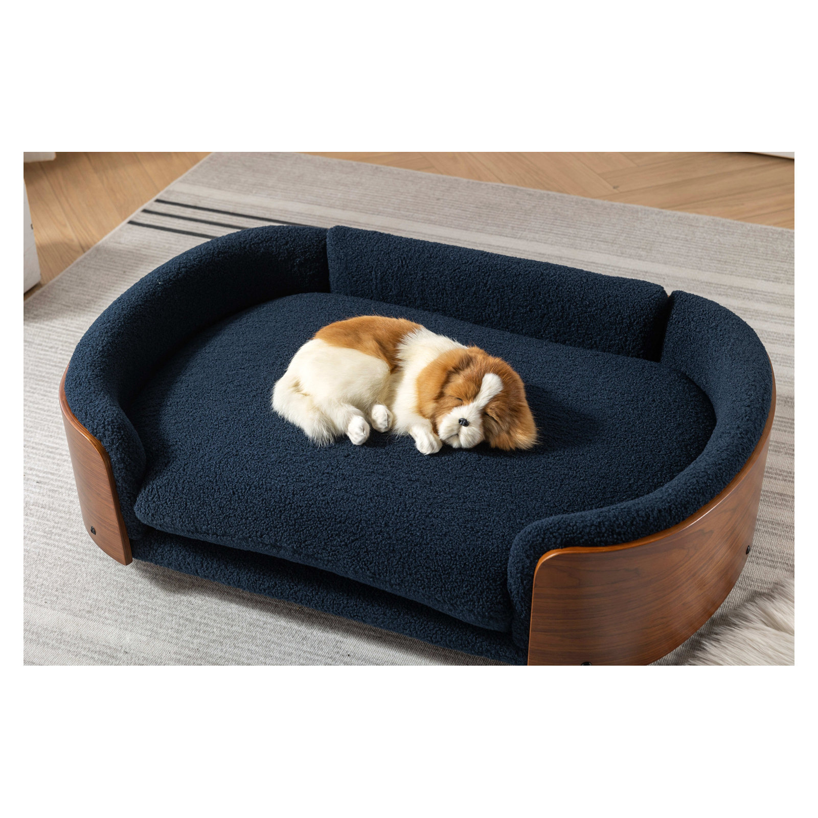 Inira Pet Bed, 30.7" W x 20.08" D x 9.85" H, Dark Blue/Brown