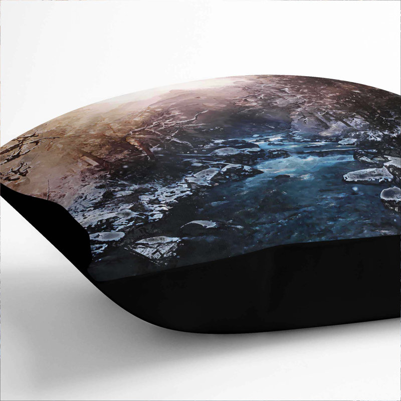Winter Forest and Stream in Canada Cushion with Filling, Black, 55cm H x 55cm W x 20cm D