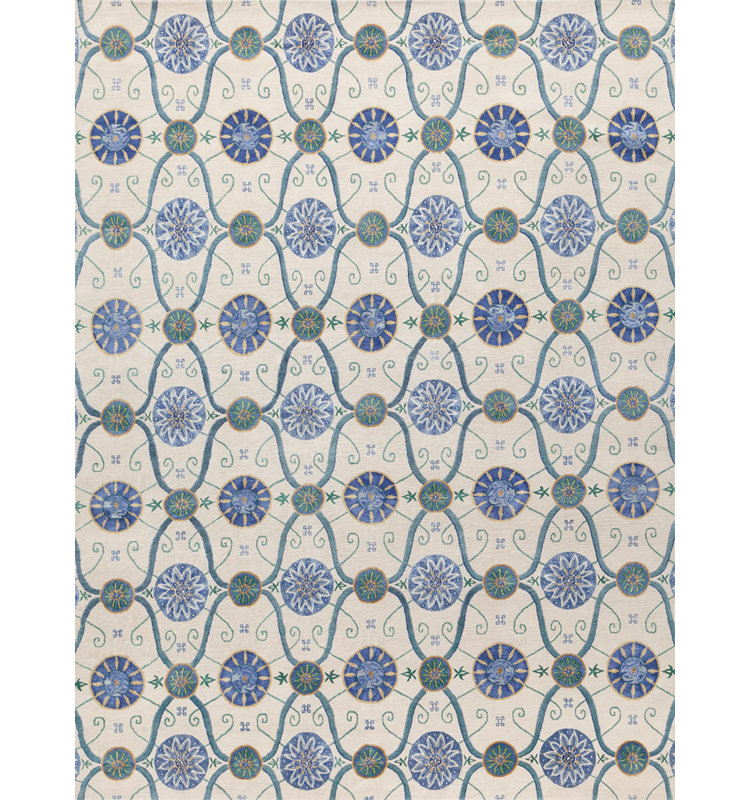 Josephine Geometric Area Rug in Blue/Ivory/Green, Rectangle 10' x 14'