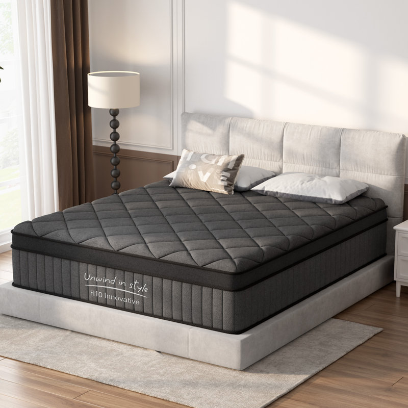 Mattress King Size 12 Inch, Mattress with Gel Memory Foam and Pocket Springs, Euro Top Medium Firm, Black, King, 12"