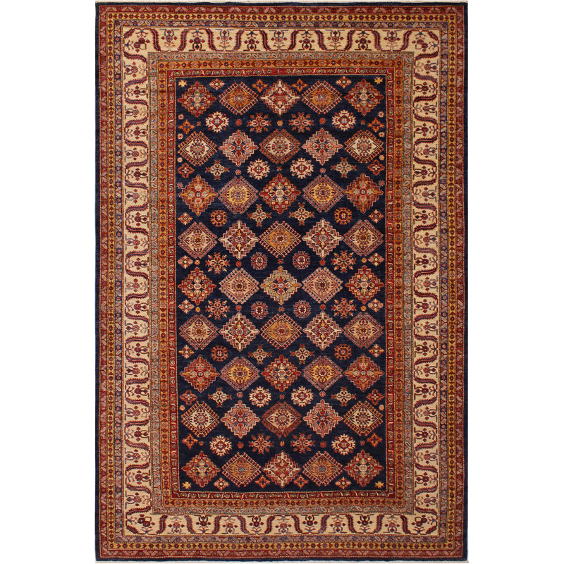 Tapis bleu / beige en laine noué à la main 8 pi 10 po x 12 pi Lovorko