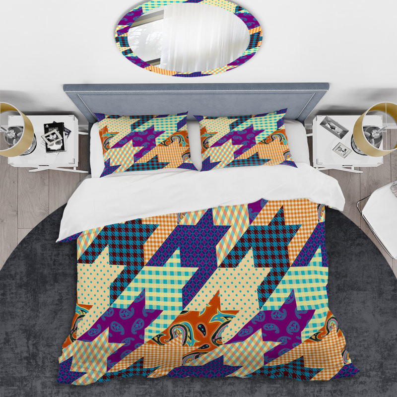 Ensemble de housse de couette en microfibre orange / vert / mauve, Housse de couette pour très grand lit et 2 très