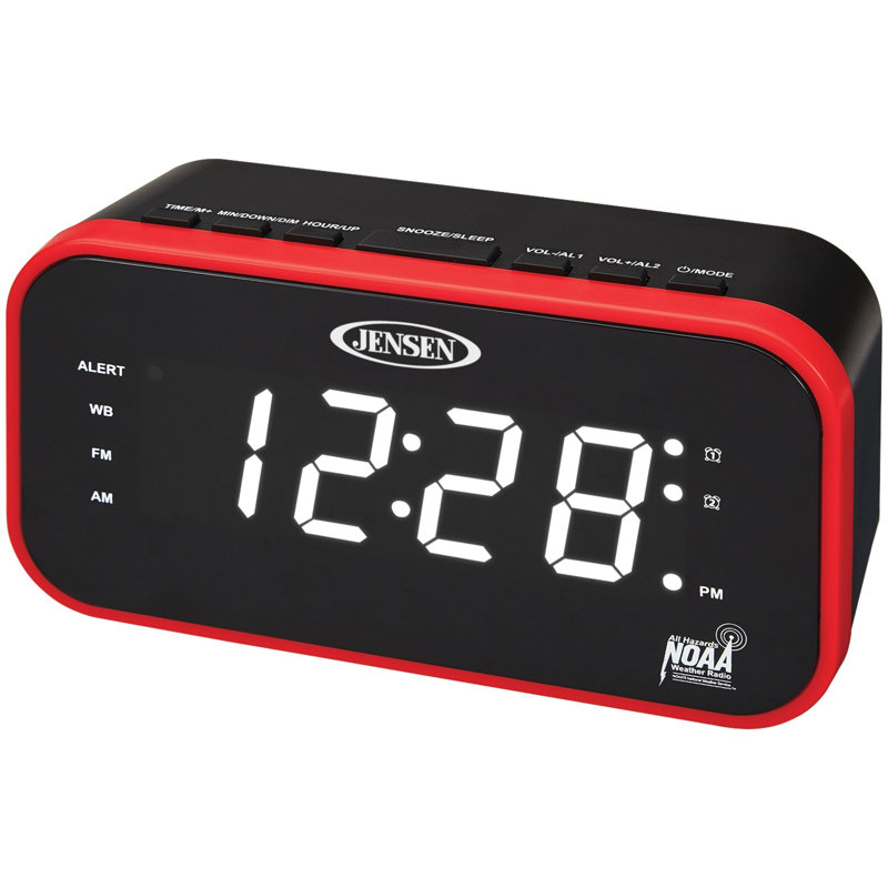 Alarme numérique moderne et contemporaine en plastique, H 3,7 po x l 4,1 po x P 6,4 po, Rouge