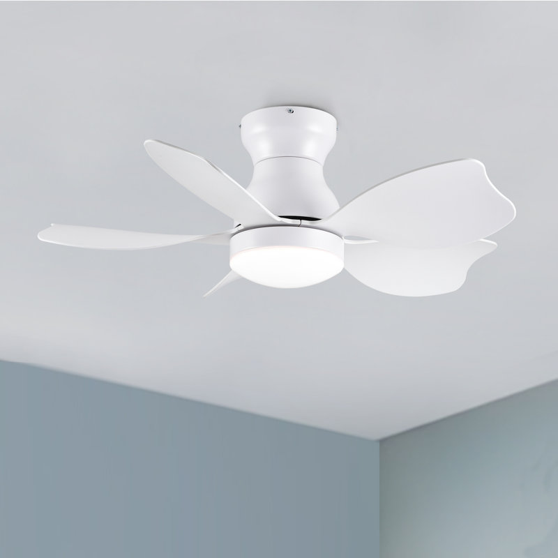 Low Profile 30'' 5- Blade Indoor Flush Mount Ceiling Fan With LED Light, DC Motor and Remote Control, White