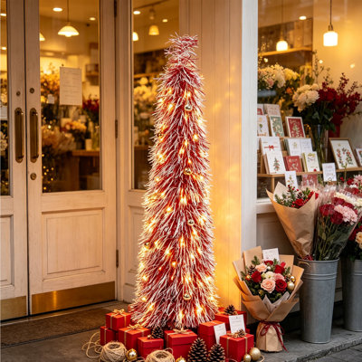 Arbre de Noël escamotable 60 pouces / 5 pi avec 50 lumières DEL et décoration de boule Arbre de Noël artificiel pliable
