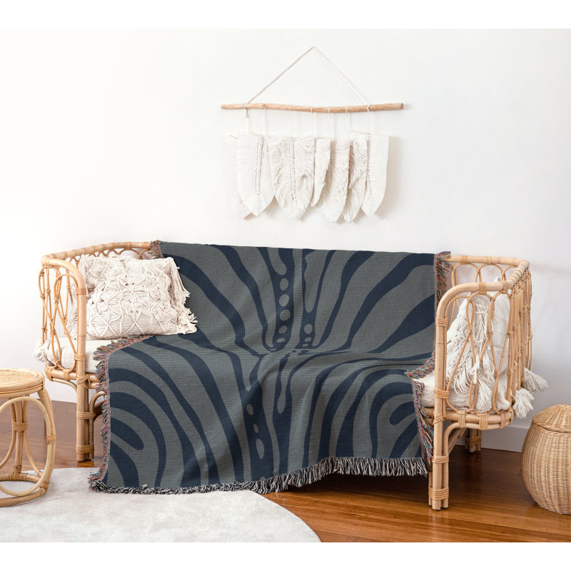 Jeté en coton à imprimé zébré, Bleu gris, 60 po x 80 po