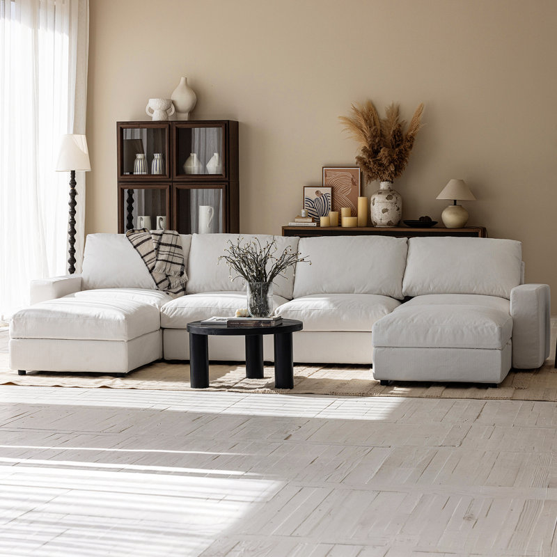 Canapé modulaire 146,5 po Cloud, canapé blanc 4 places avec 2 repose-pieds, canapé-lit en forme de U