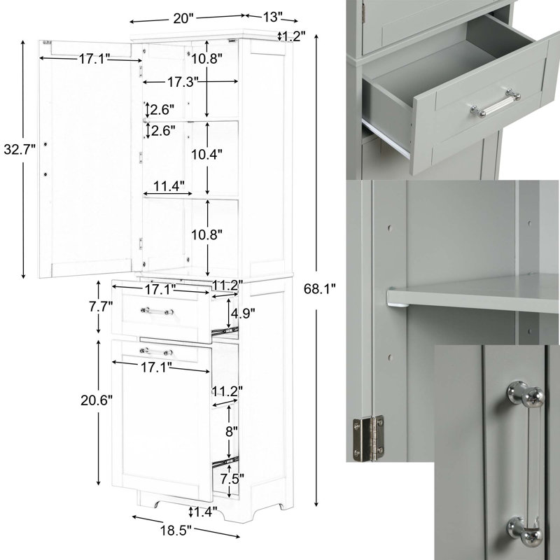 Tall Bathroom Storage Cabinet, Grey