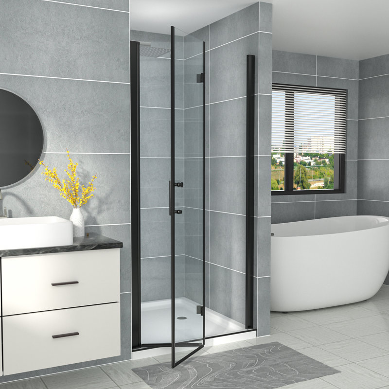 32'' W x 72'' H Matte Black Semi-Frameless Bi-Fold Shower Door
