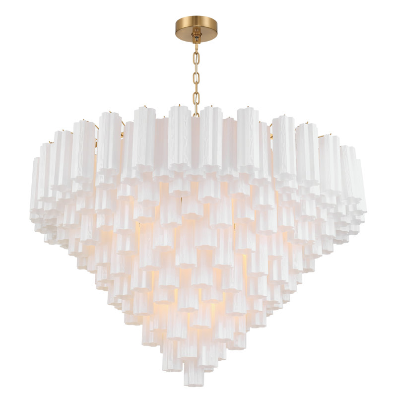 Lustre en laiton vieilli 49 po Sandbach, H 42,5 po x l 49 po x P 49 po, Blanc, Doré