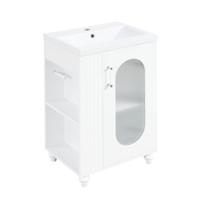20" Bathroom Vanity With Ceramic Sink, Modern White Shelf And Refreshing Lotion Holder Powder