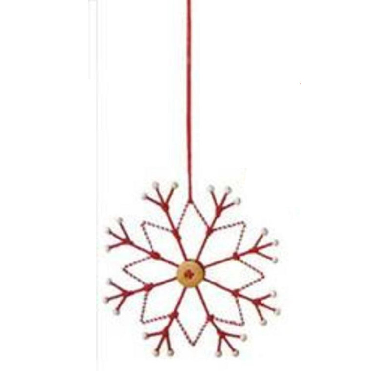 Alpine Chic Tan Country Rustic Style Snowflake Christmas Ornament, Red/Silver