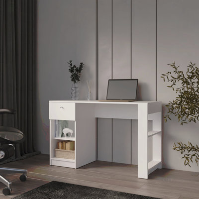 Bureau d'ordinateur avec tiroir et rangement ouvert